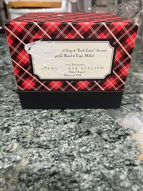 Fresh Linen Triple-Milled Hand Soap in Red Plaid Box